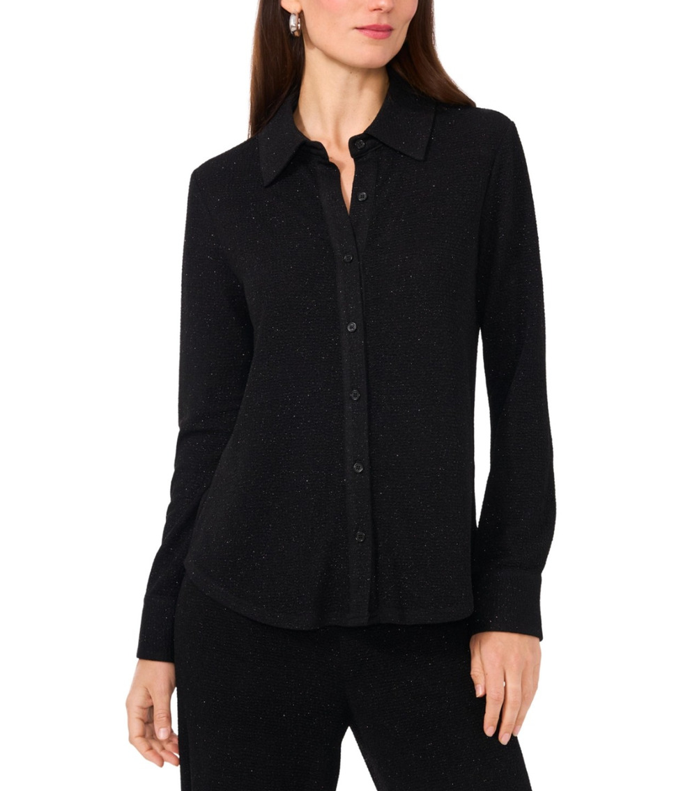 Vince Camuto Women Knit Button Down Shirt Rich Black Size XL